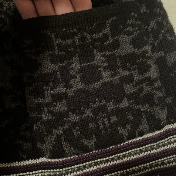 Y2K Open Front Cardigan Black Grey Purple Print Sz M Pockets Ribbed Collar Cozy - Picture 9 of 9